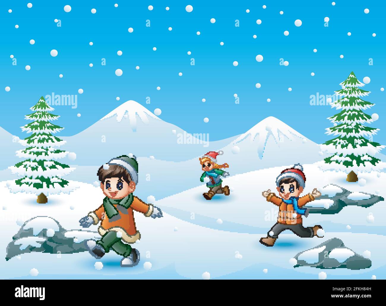 Happy kids playing outdoors in winter Stock Vector Image & Art - Alamy