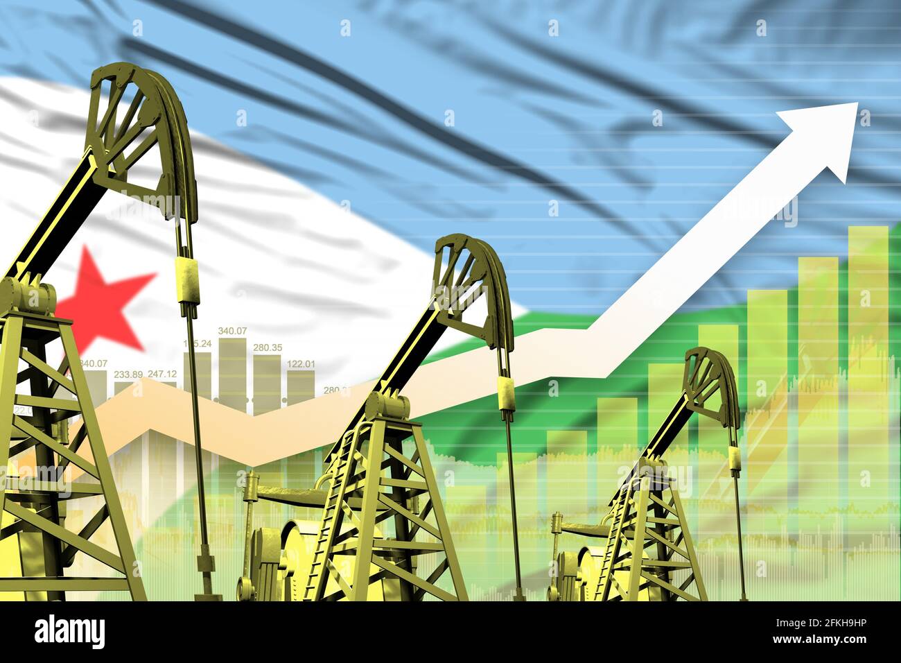 Djibouti oil industry concept, industrial illustration - rising up ...