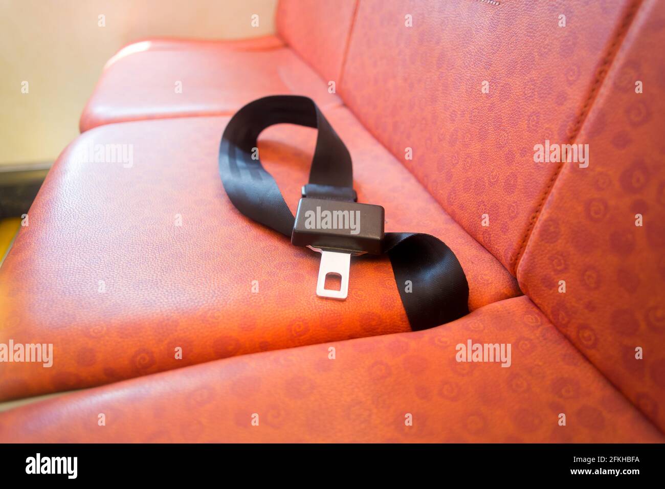Seat belt strap on a bus seat Stock Photo Alamy