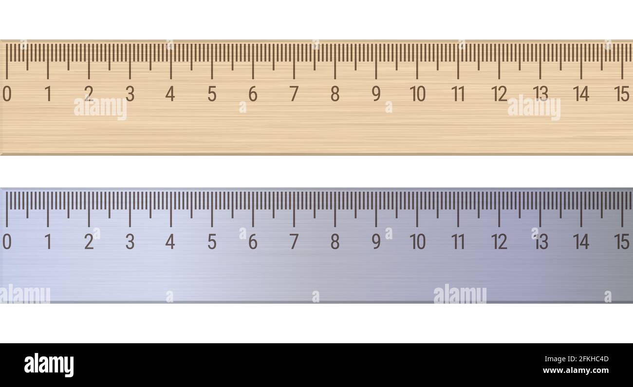 Wood And Metal Rulers Measuring Ruler 15 Centimeters 3D Realistic 