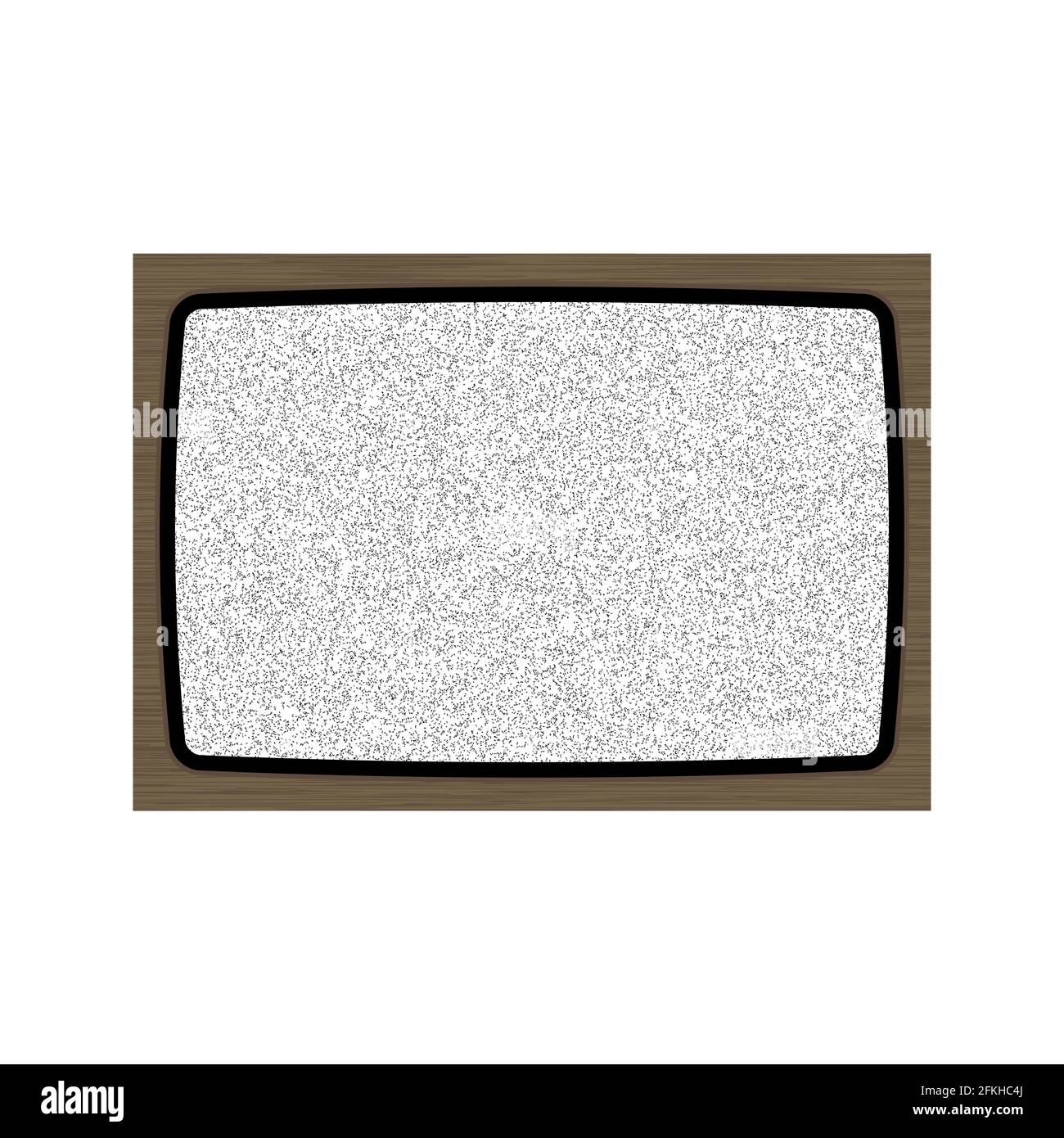 Old TV no signal screen. Vintage wooden tv set, display with noise. Flat illustration isolated on white. Stock Photo