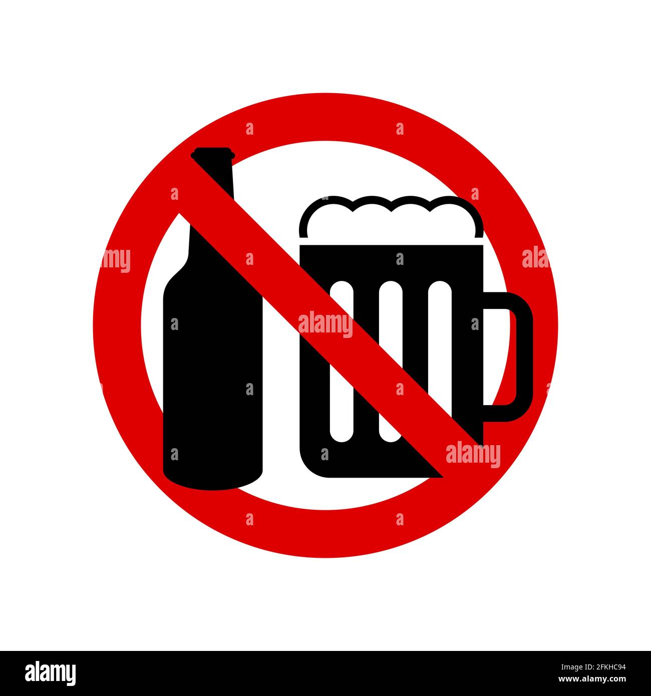 No beer. Prohibition sign. Forbidden round sign. illustration isolated