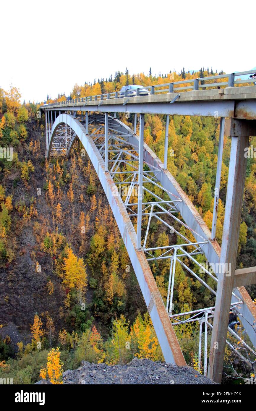 The Hurricane Gulch Bridge in Alaska USA Stock Photo