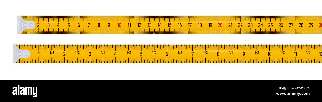 Tape measure 30 centimeters and 12 inches. 3D realistic illustration  isolated on white background Stock Photo - Alamy