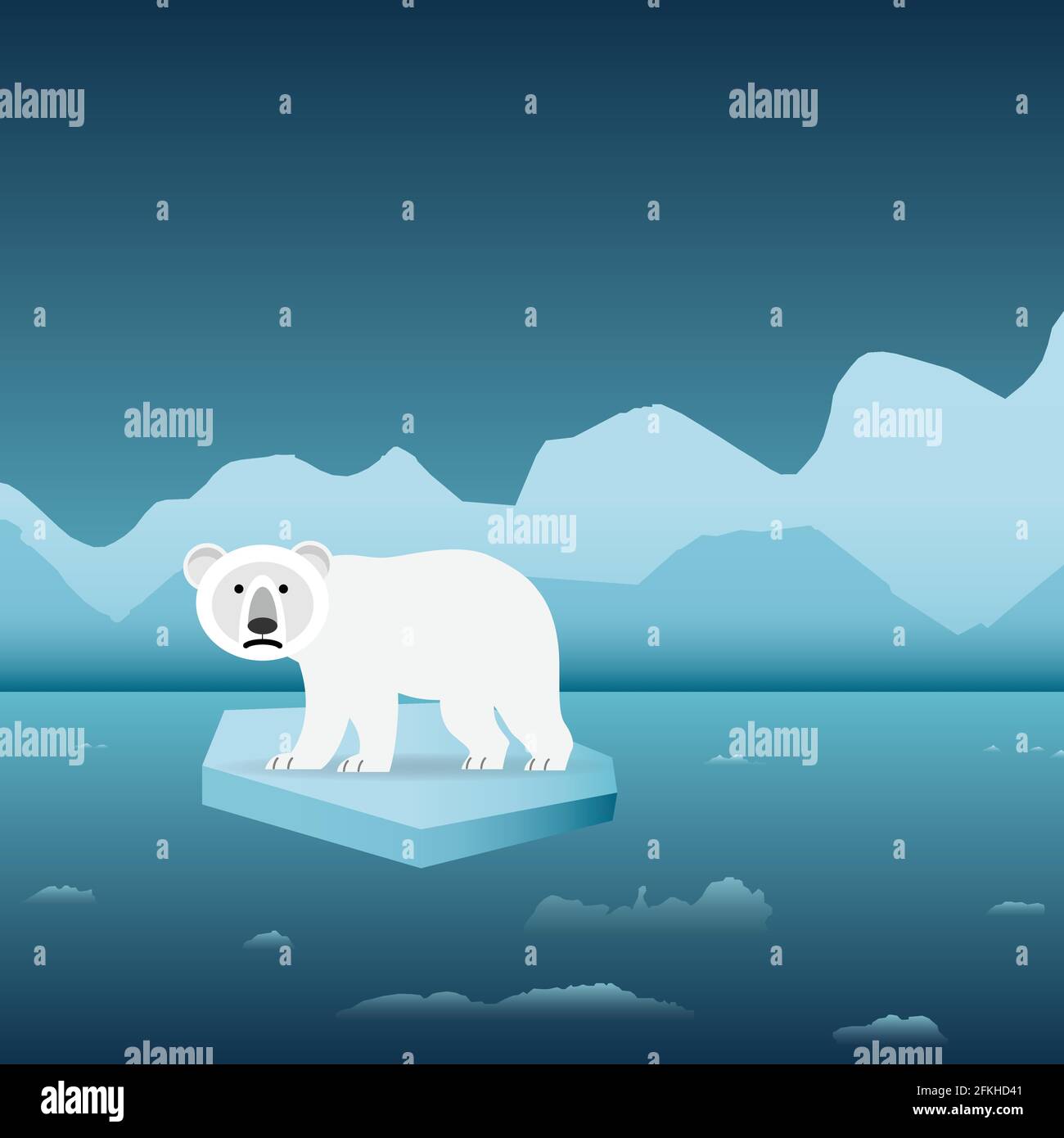 Polar bear alone on an iceberg, conceptual vector Stock Vector