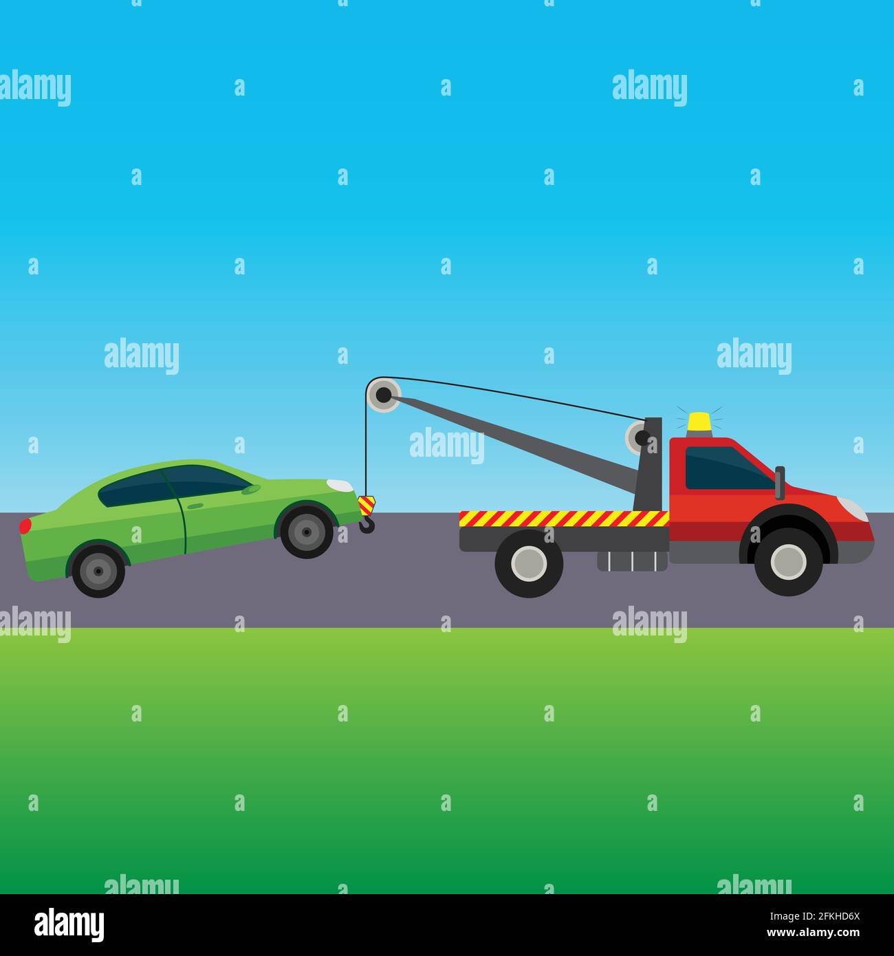 Tow truck lifting a car, conceptual vector Stock Vector
