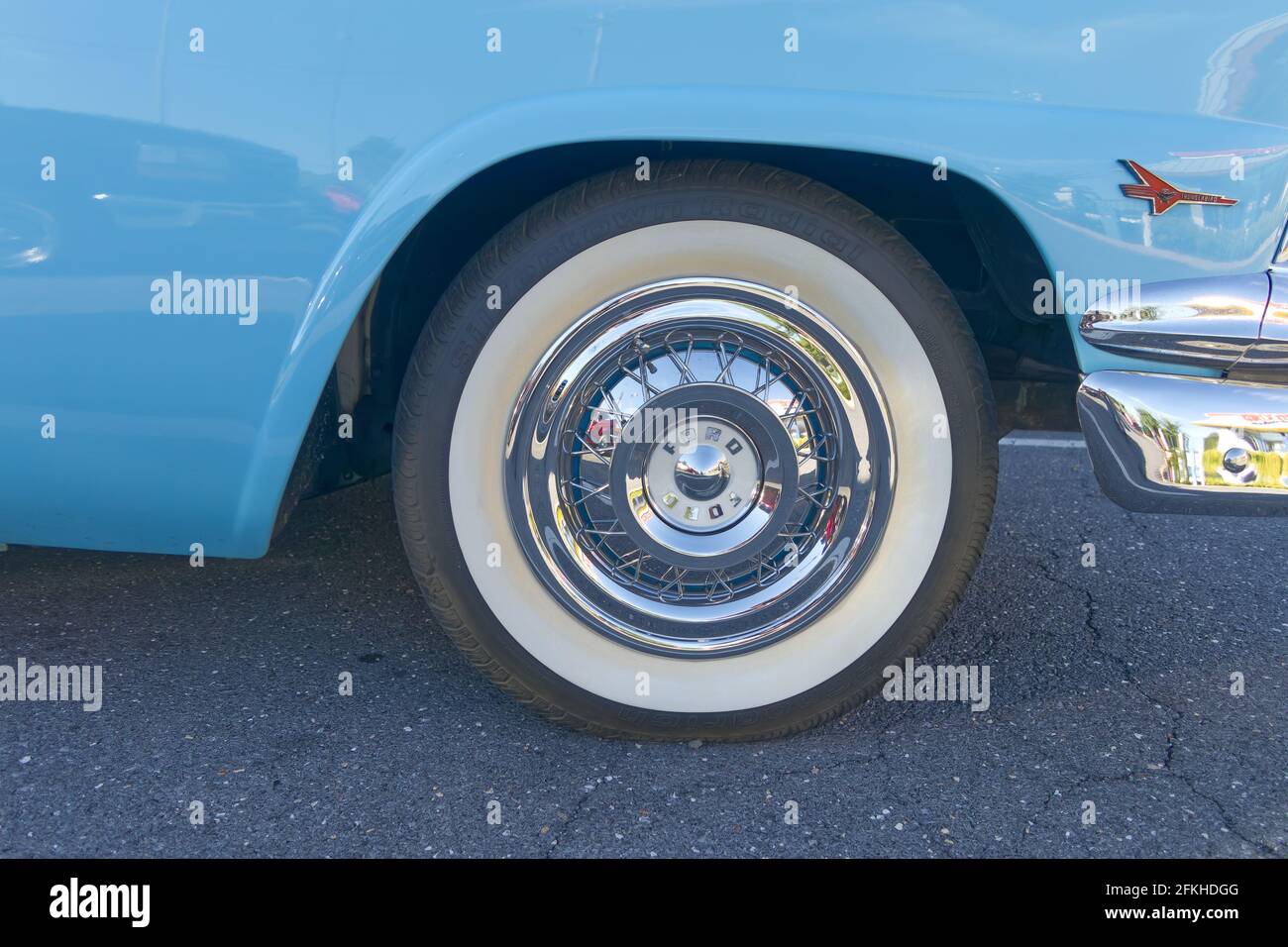 Whitewall tire, Powder blue 1957 Ford Stock Photo