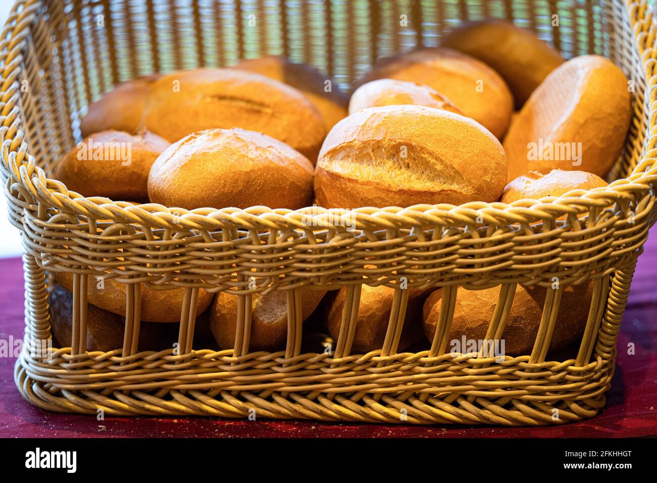 Oldenburg, Germany. 30th Apr, 2021. Bread rolls are in a basket at the  Oldenburg bakery "Musswessels". With new ideas for stale bread, less food  should end up in the trash. Around 360