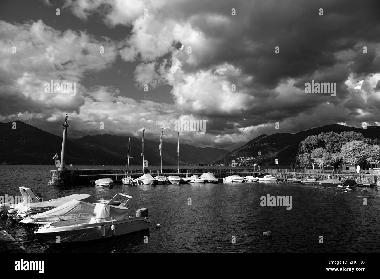 small port of Luino, infrared landscape aftere the summer storm Stock Photo
