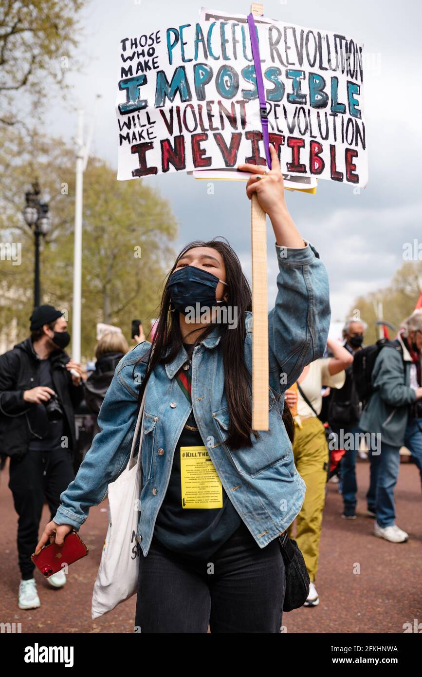 London, UK. 1 May 2021. Extinction Rebellion, Black Lives Matter, Antifa and Anarchists at 'Kill The Bill' protest against the new government's Bill Stock Photo
