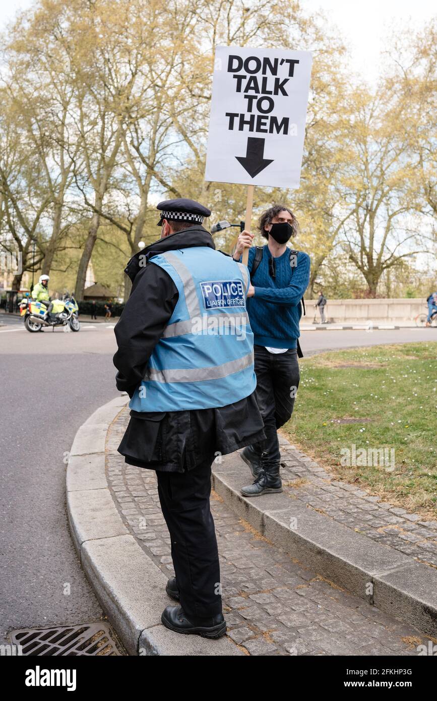 London, UK. 1 May 2021. Extinction Rebellion, Black Lives Matter, Antifa and Anarchists at 'Kill The Bill' protest against the new government's Bill Stock Photo