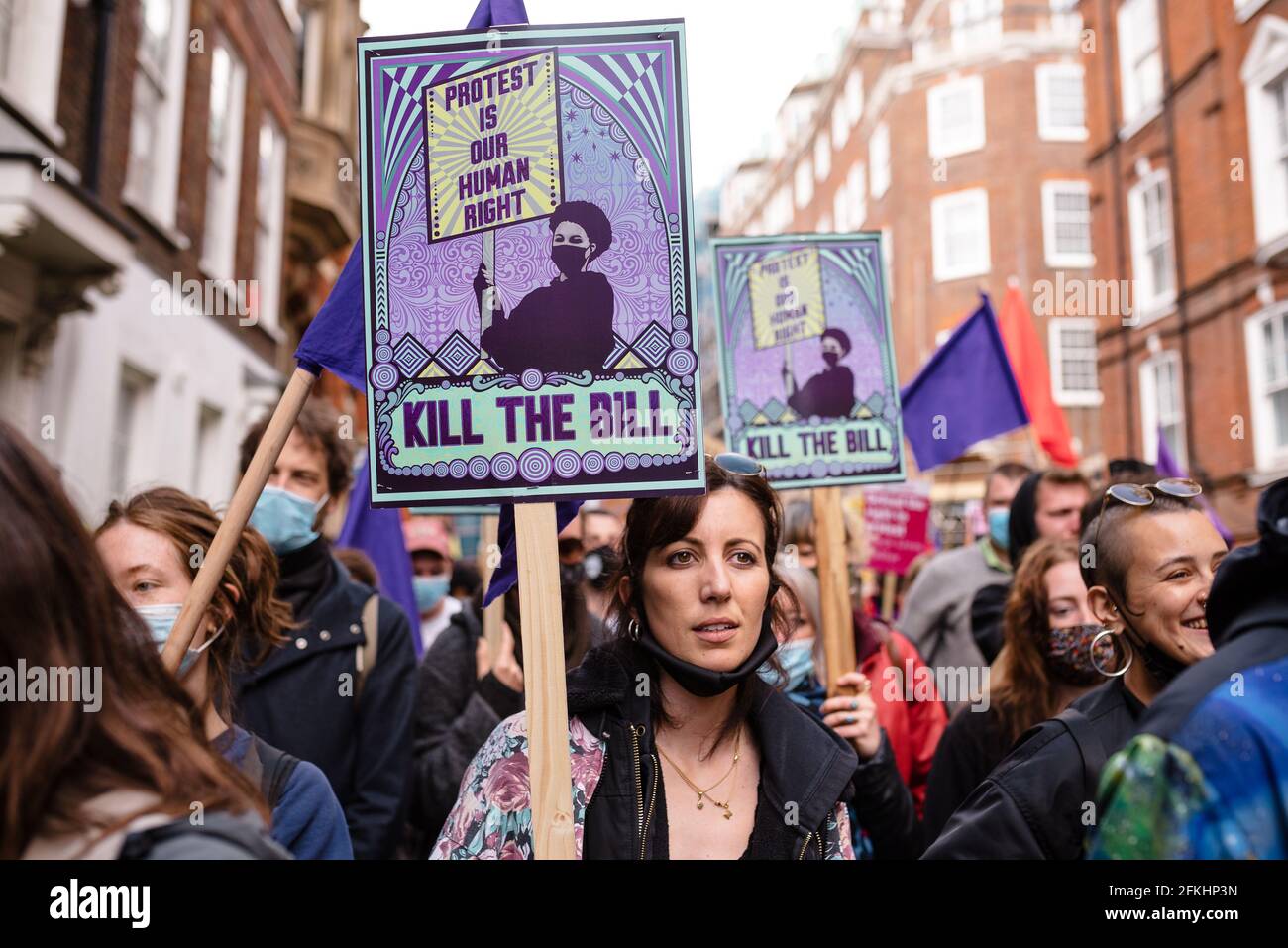 London, UK. 1 May 2021. Extinction Rebellion, Black Lives Matter, Antifa and Anarchists at 'Kill The Bill' protest against the new government's Bill Stock Photo