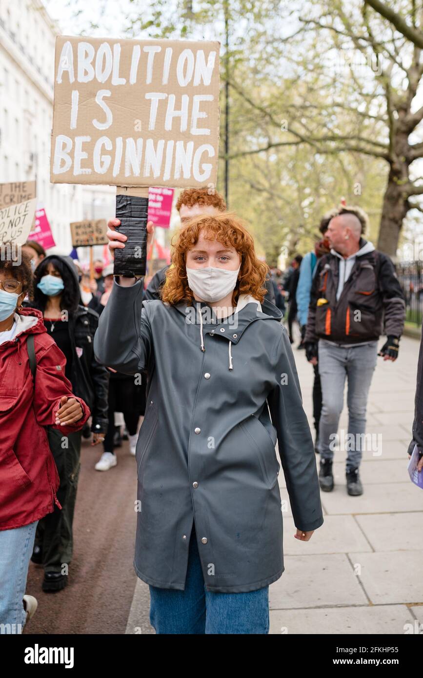 London, UK. 1 May 2021. Extinction Rebellion, Black Lives Matter, Antifa and Anarchists at 'Kill The Bill' protest against the new government's Bill Stock Photo