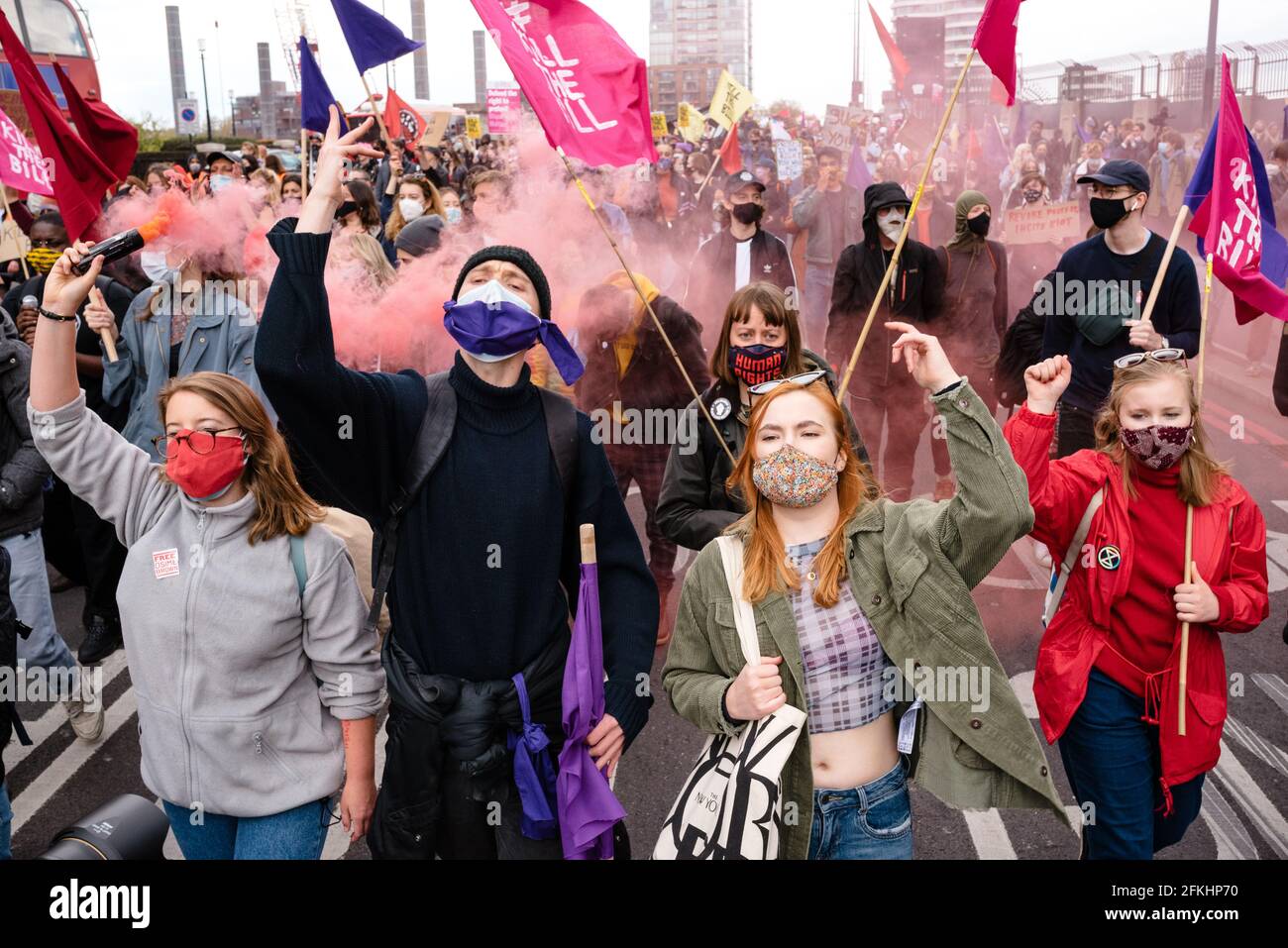 London, UK. 1 May 2021. Extinction Rebellion, Black Lives Matter, Antifa and Anarchists at 'Kill The Bill' protest against the new government's Bill Stock Photo