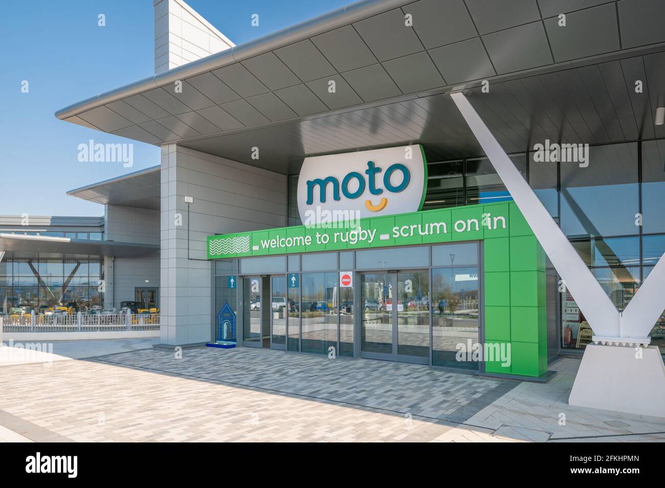 The Moto Services at Rugby, on the M6 motorway junction 1. The services opened in April 2021. Stock Photo