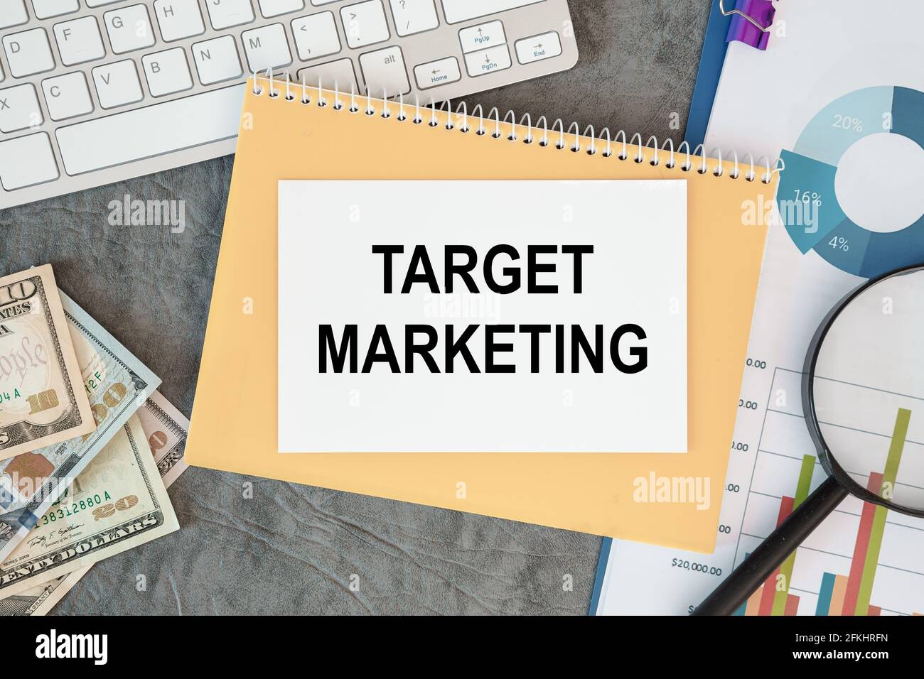 TARGET MARKETING is written in a document on the office desk with