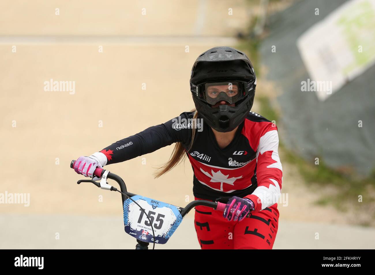 Verona, Italy. 01st May, 2021. Drew MECHIELSEN of Canada competes in the BMX Racing Women Elite Round 1 of the UEC European Cup at the BMX Olympic Arena on May 1st 2021 in Verona, Italy Credit: Mickael Chavet/Alamy Live News Stock Photo