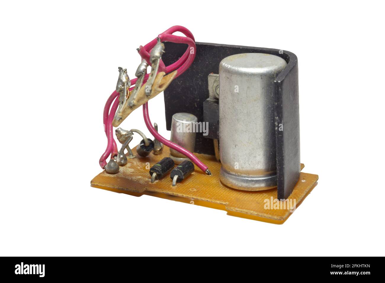 radio components mounted on old textolite board. part of power supply