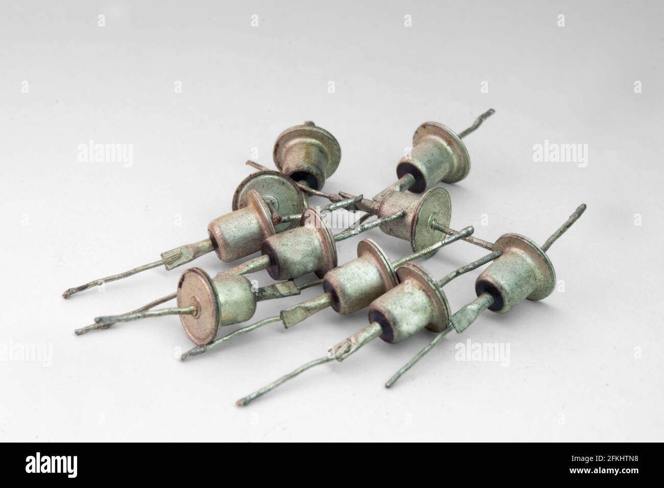 rectifier diodes heap. electronic components of old circuits Stock Photo