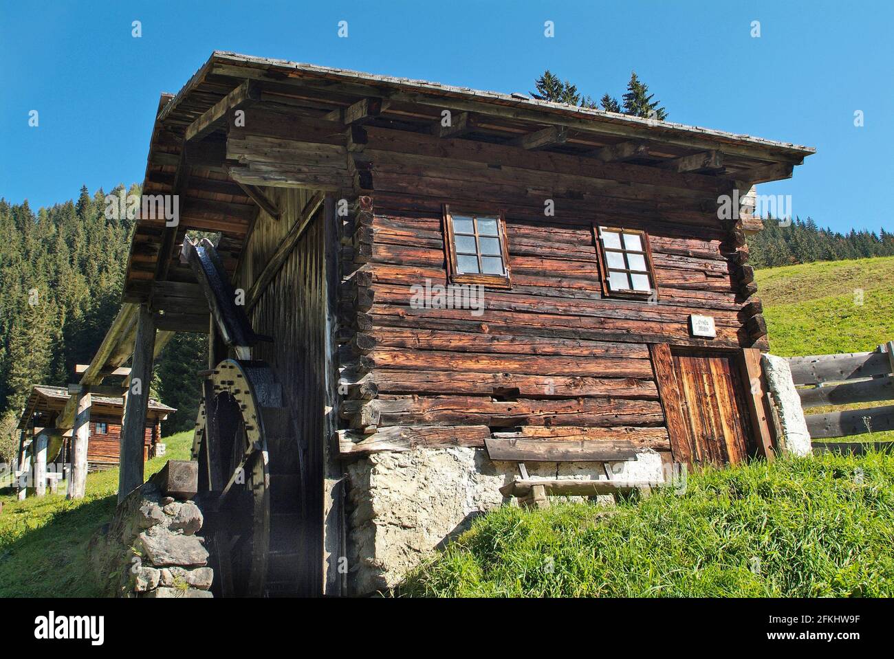 Austria, one of the fifth connected historical watermills in pilgrimage village of Maria Luggau in Gailtal Valley, Carinthia Stock Photo