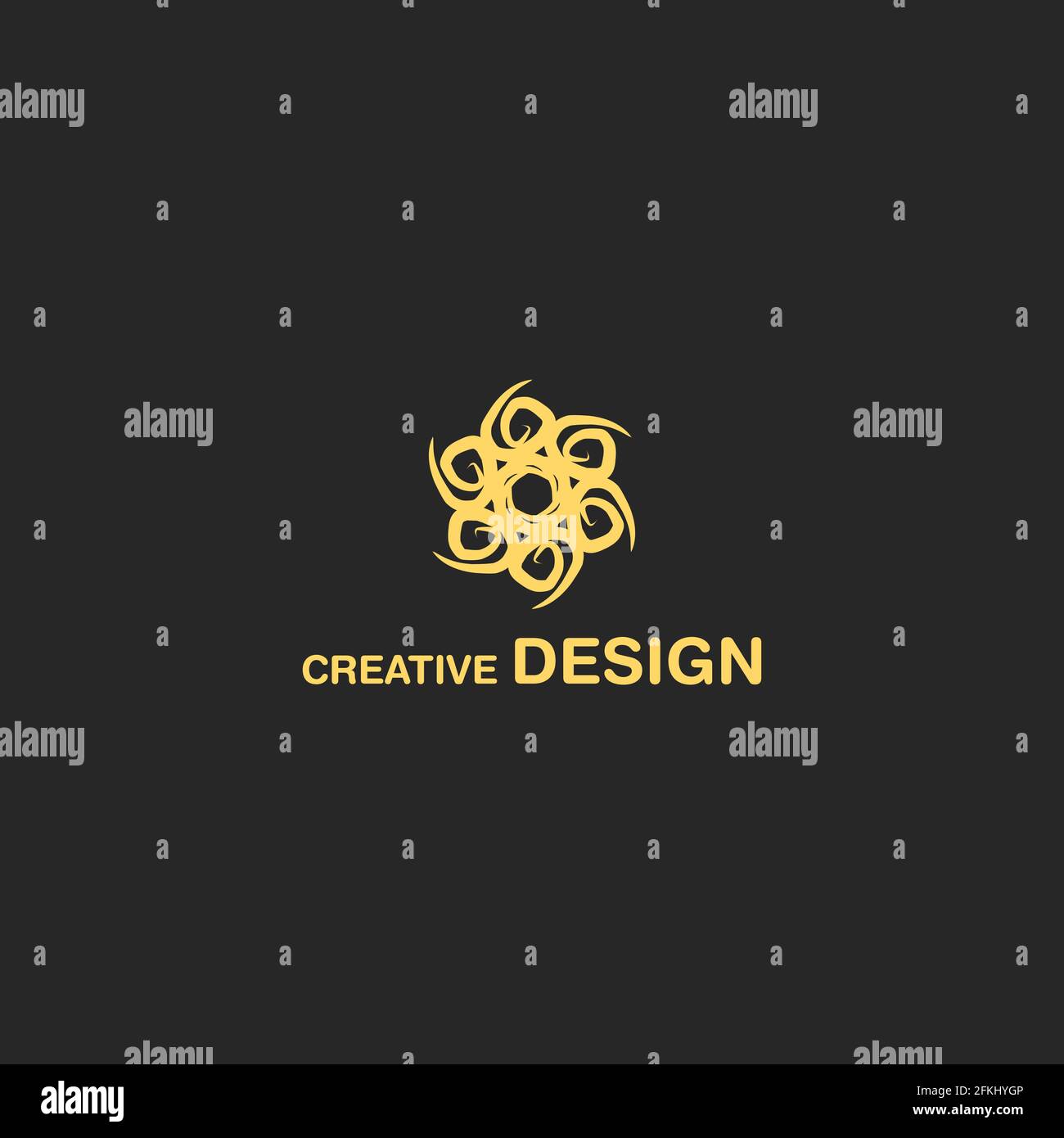 Aesthetic Spiral Bouquet of Flowers Creative Logo Design Isolated on Black eps10 Stock Vector