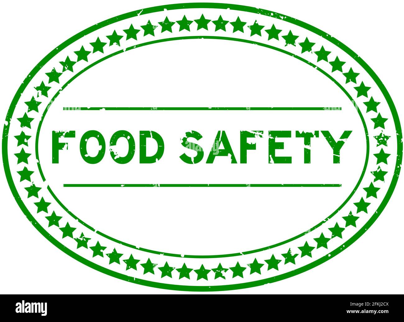Grunge green food safety word oval rubber seal stamp on white