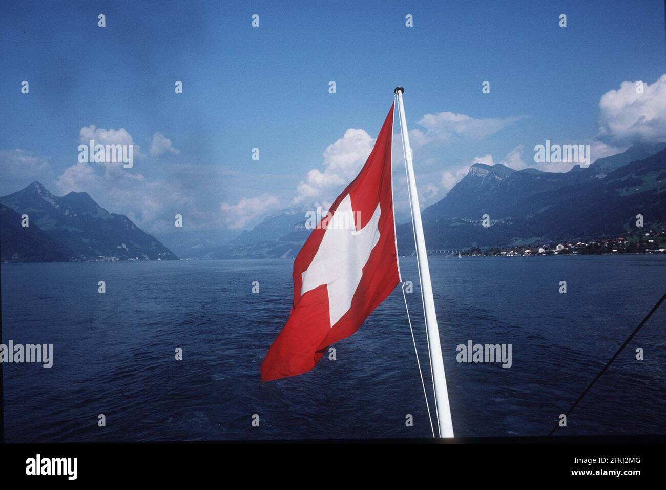 SWITZERLAND, PADDLE STEAMER ON LAKE LUCERNE AT BECKENRIED. Stock Photo