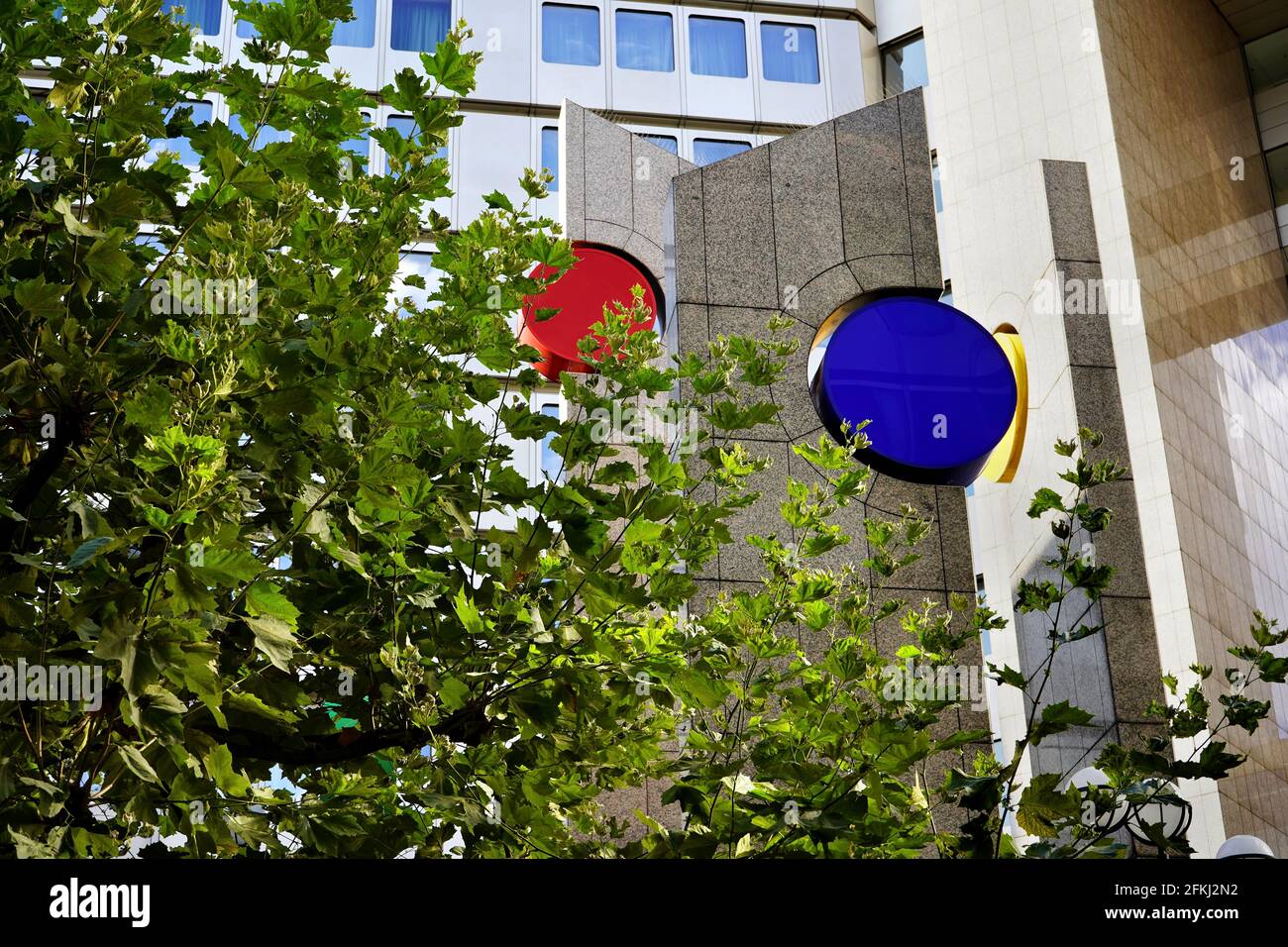Exterior view of the Japanese Hotel Nikko / German-Japanese Center in downtown Düsseldorf with its unique colourful lamps. Stock Photo
