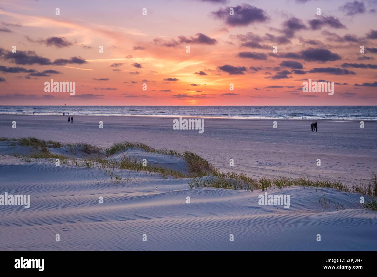 Sunset on the Dutch Wadden island Vlieland, in the northern part of the Netherlands. Stock Photo