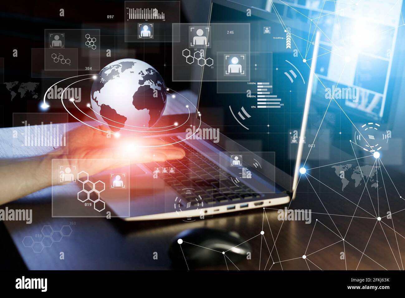 internet technologies concept people connections business background. mixed media Stock Photo