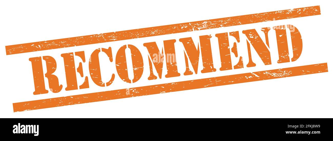 RECOMMEND text on orange grungy rectangle vintage stamp Stock Photo - Alamy