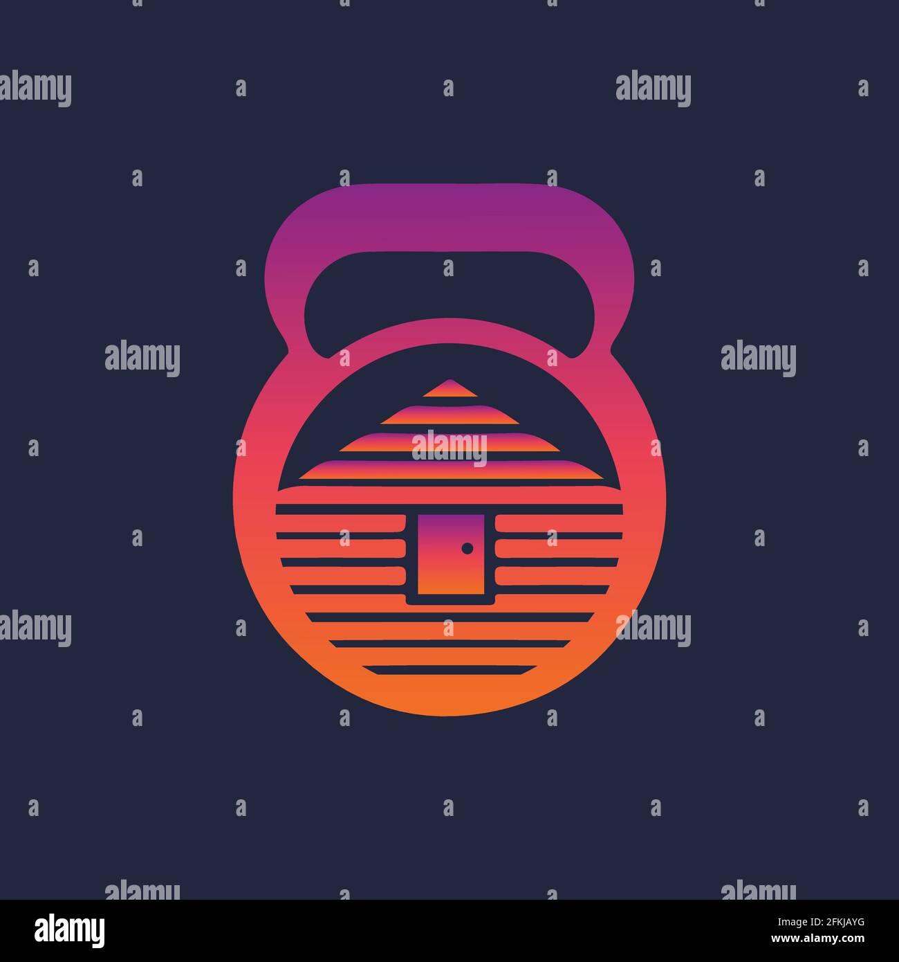 wood buildings with fitness dumbbell icon logo design Stock Vector
