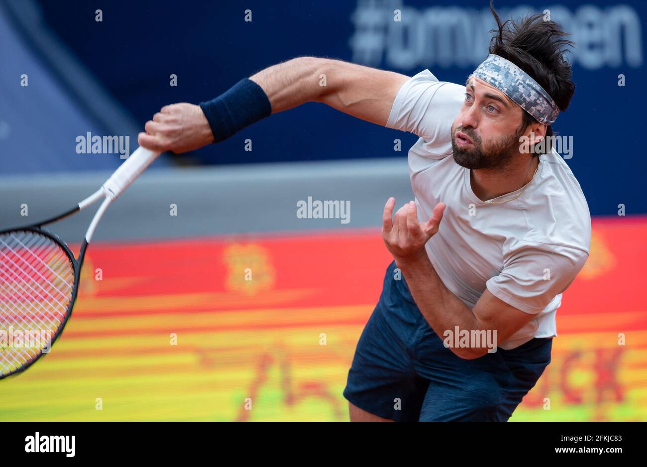Munich, Germany. 02nd May, 2021. Tennis: ATP Tour - Munich, Singles, Men,  Final. Basilashvili (Georgia) - Struff (Germany). Nikoloz Basilashvili in  action. Credit: Sven Hoppe/dpa/Alamy Live News Stock Photo - Alamy