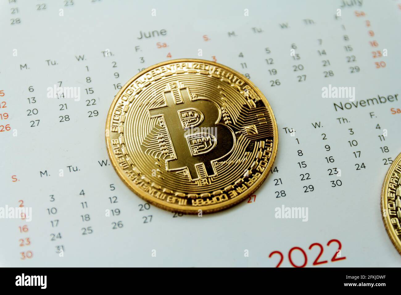 bitcoin is place on the calendar, cryptocurrency trading technology concept  Stock Photo - Alamy