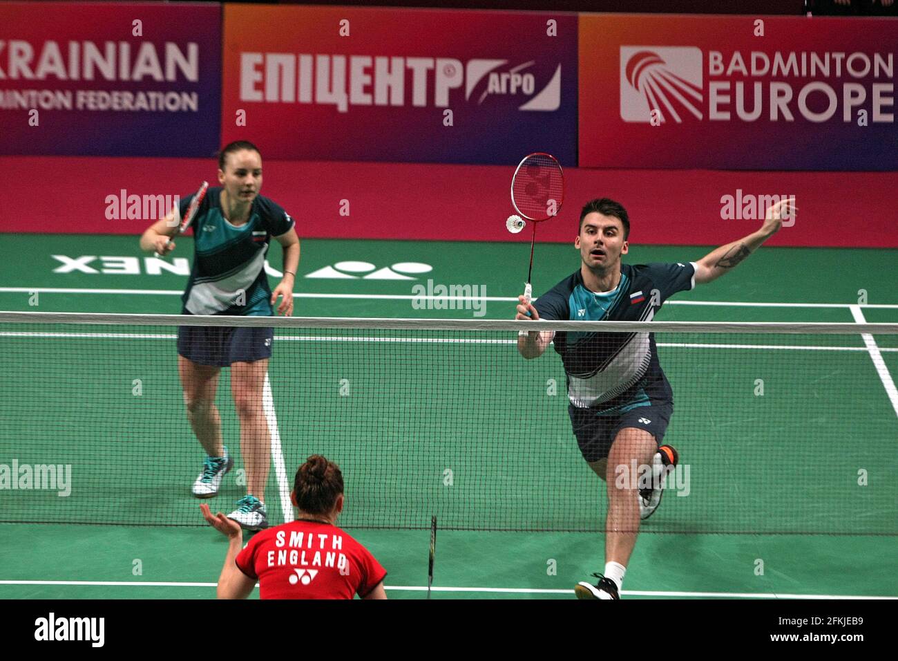 Non Exclusive: KYIV, UKRAINE - MAY 2, 2021 - Rodion Alimov and Alina Davletova are seen in action with Marcus Ellis and Lauren Smith of England during Stock Photo