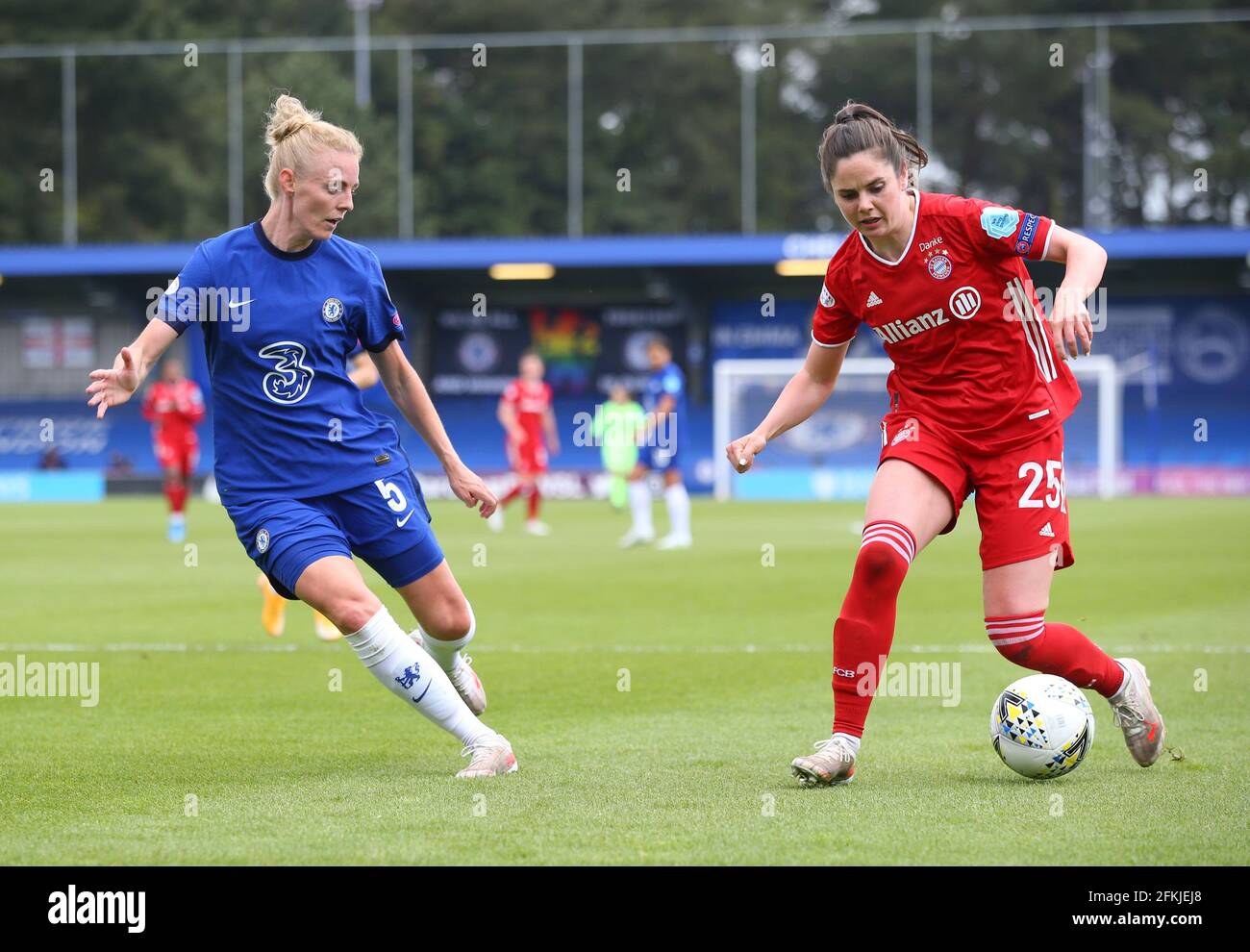 Kington Upon Thames, England, 2nd May 2021. Sophie Ingle of Chelsea marks Sarah Zadrazil of Bayern Munich during the UEFA Women's Champions League match at Kingsmeadow, Kington Upon Thames. Picture credit should read: Paul Terry / Sportimage Credit: Sportimage/Alamy Live News Stock Photo