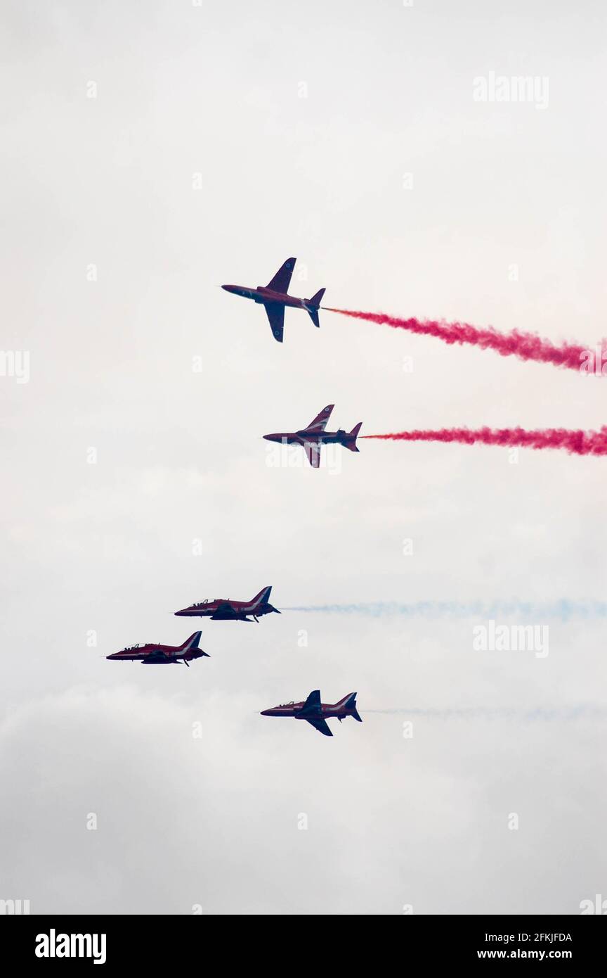 Red arrows display team flying at air show Jersey Stock Photo Alamy