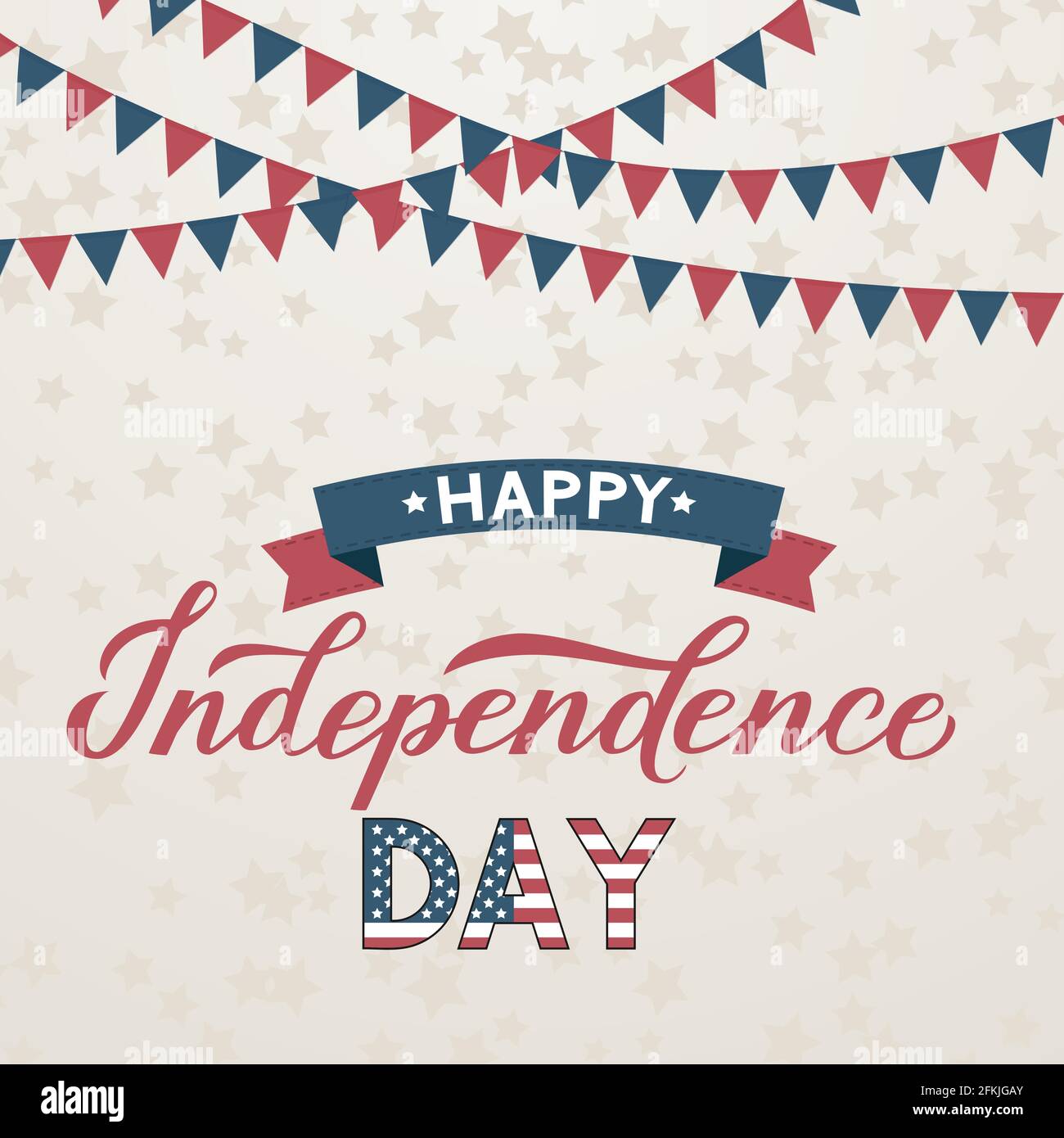Happy Independence Day calligraphy hand lettering with flags and ribbon ...