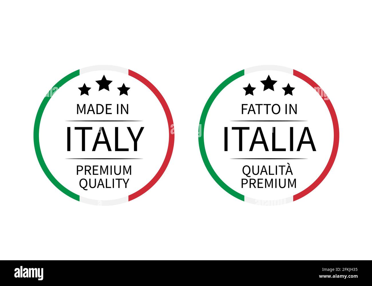 Made In Italy Premium Quality And Fatto In Italia Round Labels In English And Italian Isolated On White Vector Icon Perfect For Logo Design Tags B Stock Vector Image Art<script async src=