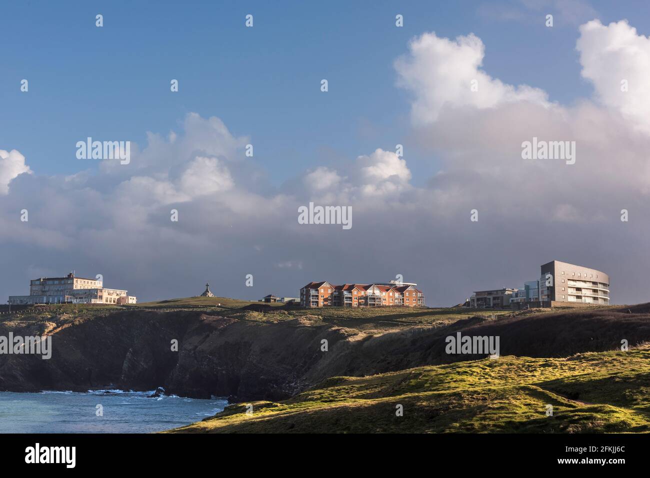 Coastal property overlooking Newquay Bay in Cornwall Stock Photo Alamy