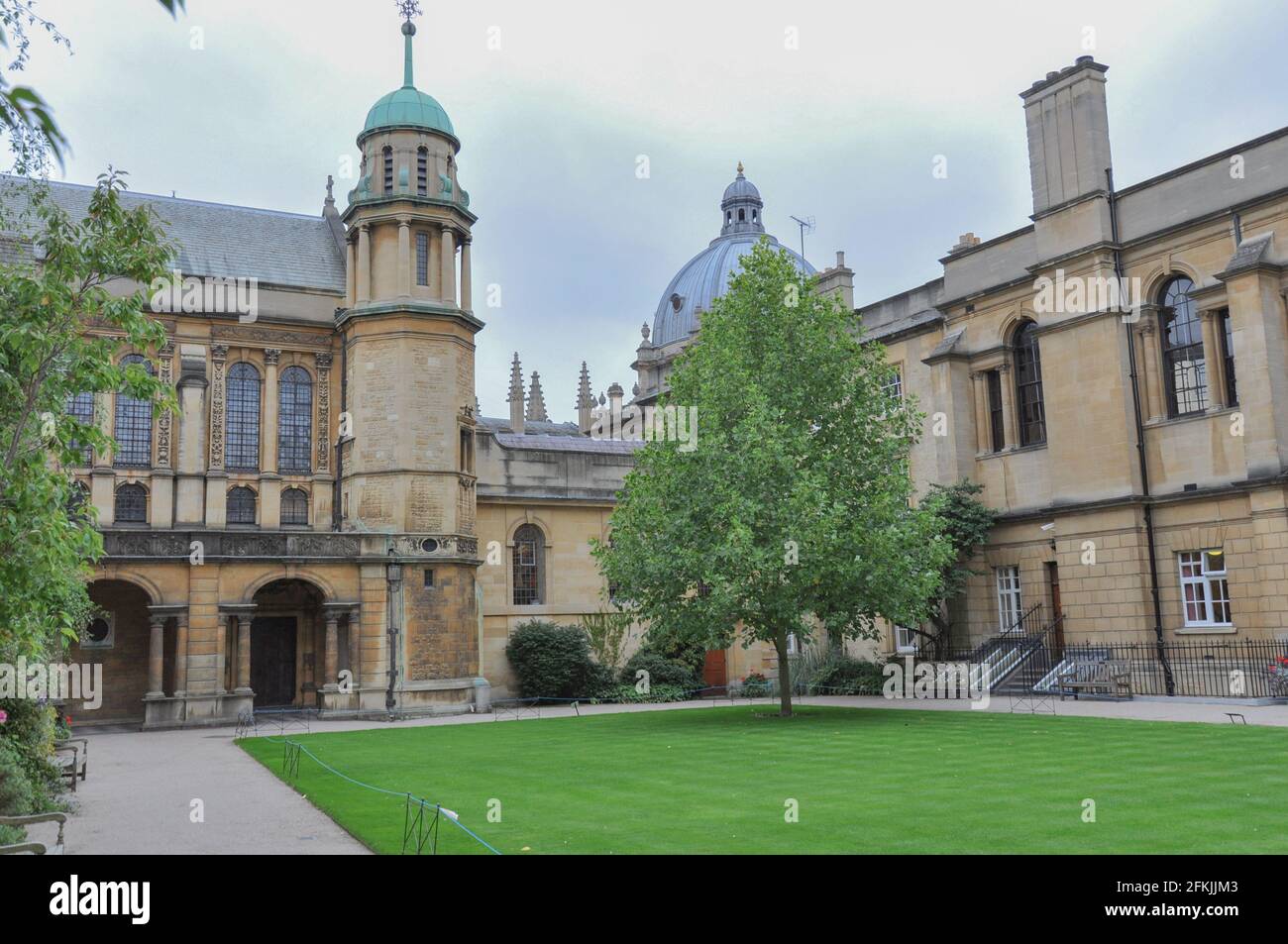 View of T. G. Jackson chapel from Hertford College Old Quad, Oxford, United Kingdom. Overcast Sky. Stock Photo
