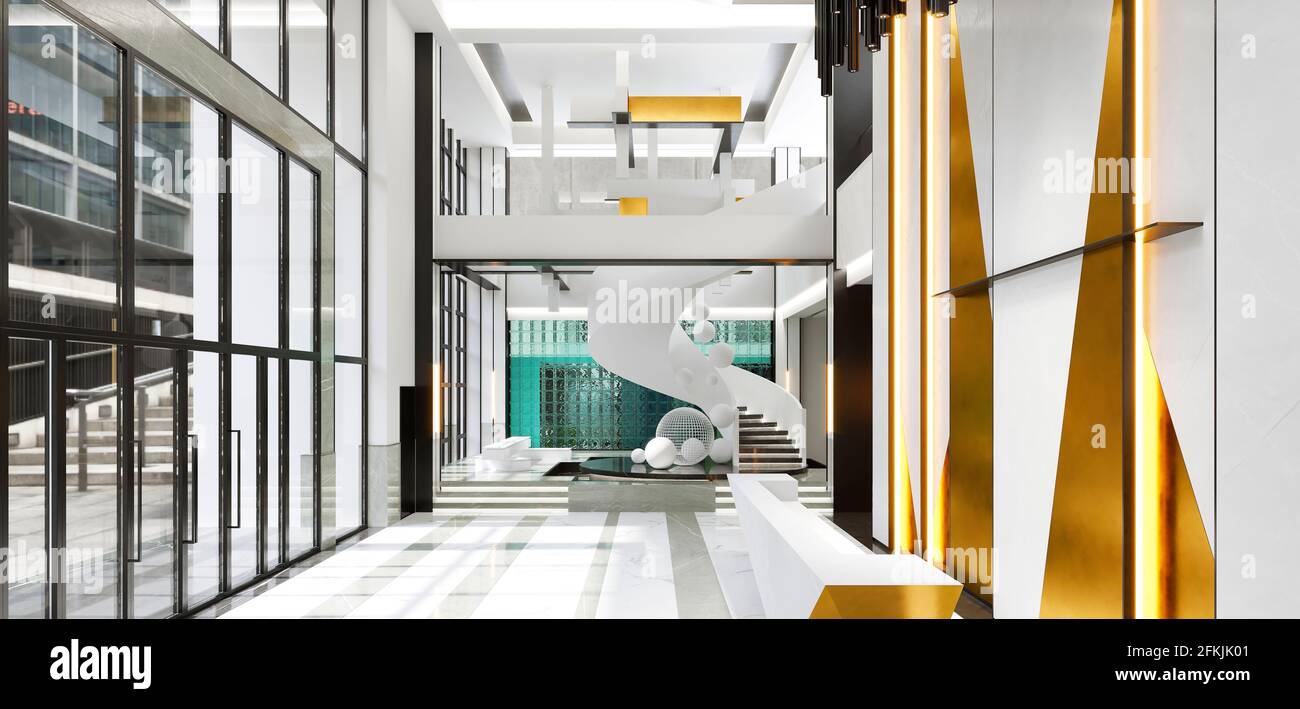 3d render of luxury hotel reception lobby entrance Stock Photo - Alamy