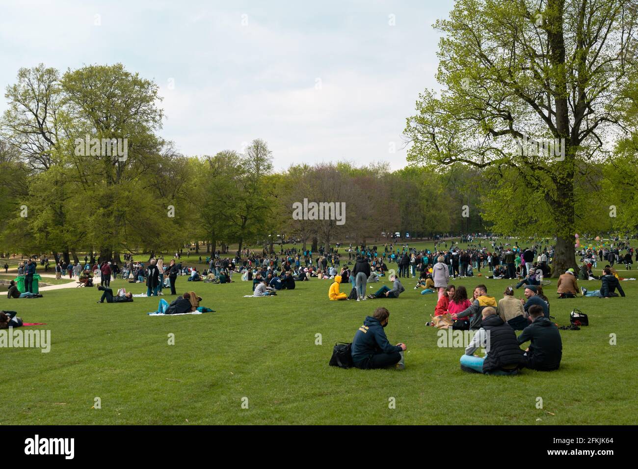 Belgium, Germany, May 1, 2021. People during Boum 2 event in Brussels, Belgium on May 1, 2021. The Collectif Abime called for a second edition of La Boum, an illegal gathering to protest against the Covid19 mesures and happening in Le Bois de la Cambre in Brussels. Photo by Julie Sebadelha/ABACAPRESS.COM Stock Photo