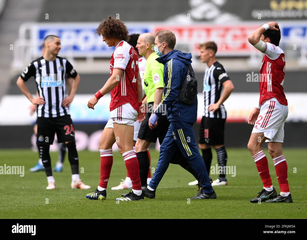 Arsenal's David Luiz walks off with an injury during the Premier League match at St James' Park, Newcastle upon Tyne. Issue date: Sunday May 2, 2021. Stock Photo