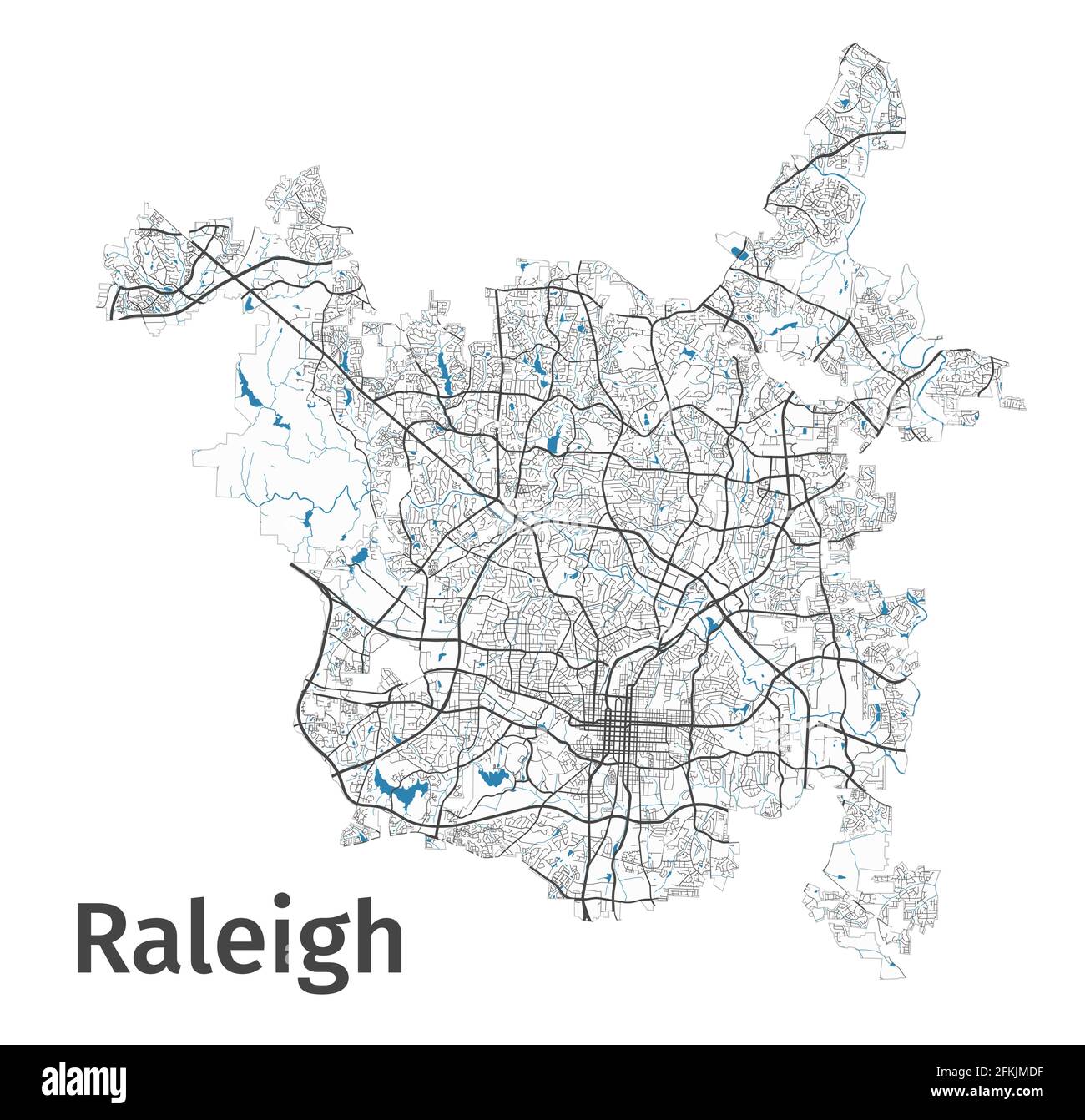 Raleigh map. Detailed map of Raleigh city administrative area