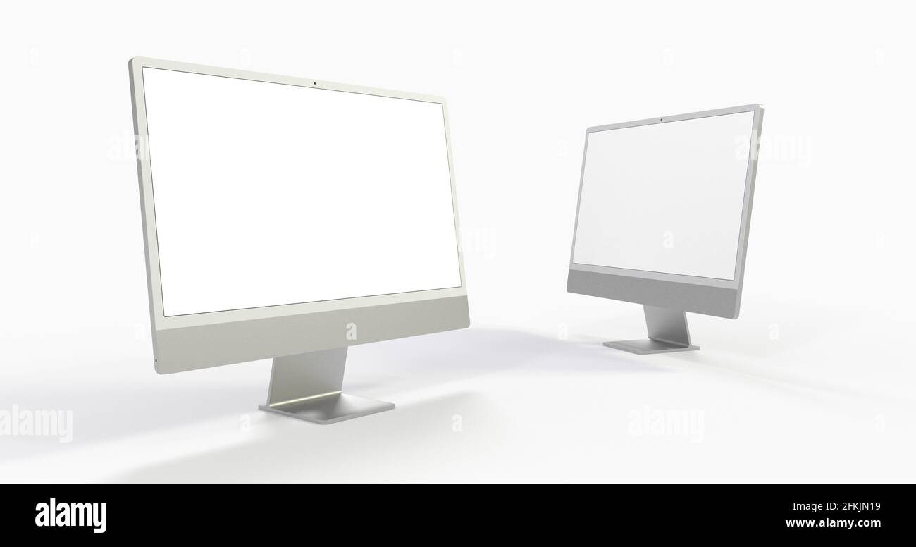 Two computers with blank white screens Stock Photo Alamy