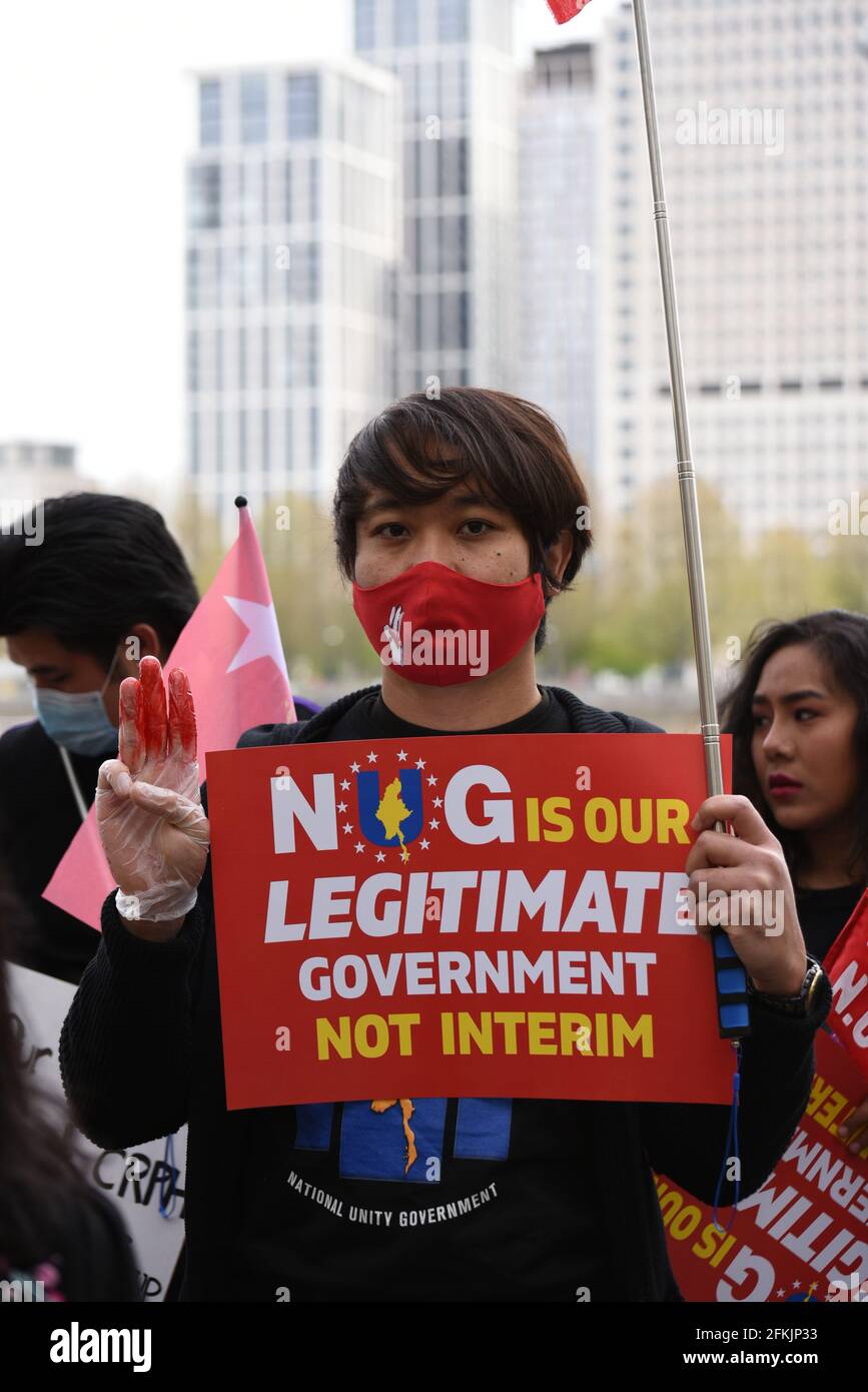 London, UK. 2 May 2021. 'Spring Revolution Day' organised by Global Myanmar. Protesters march against the military government in Myanmar and in favour of the National Unity Government. Credit: Andrea Domeniconi/Alamy Live News Stock Photo
