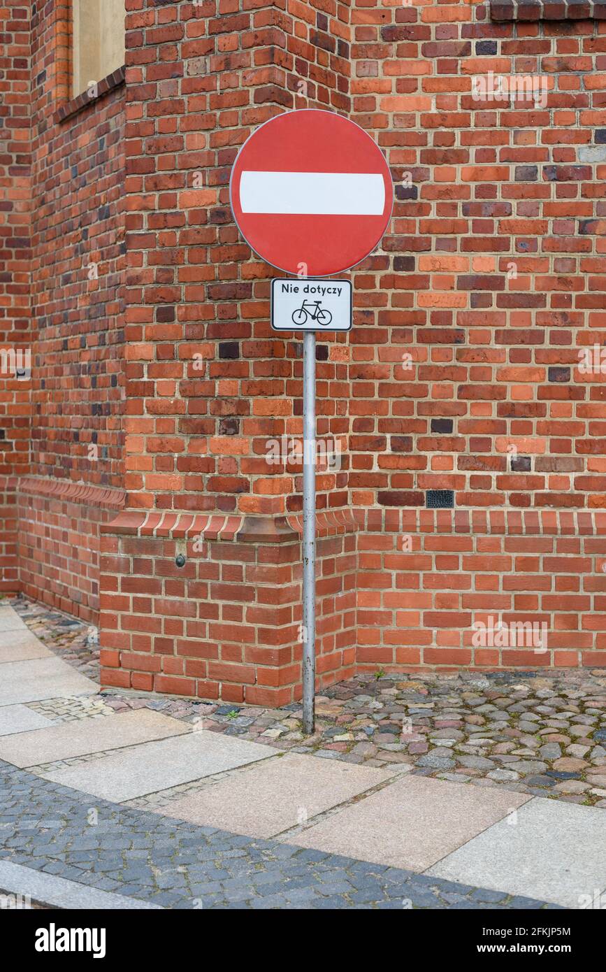 No entry, does not apply to bicycles prohibition sign in Poland Stock Photo