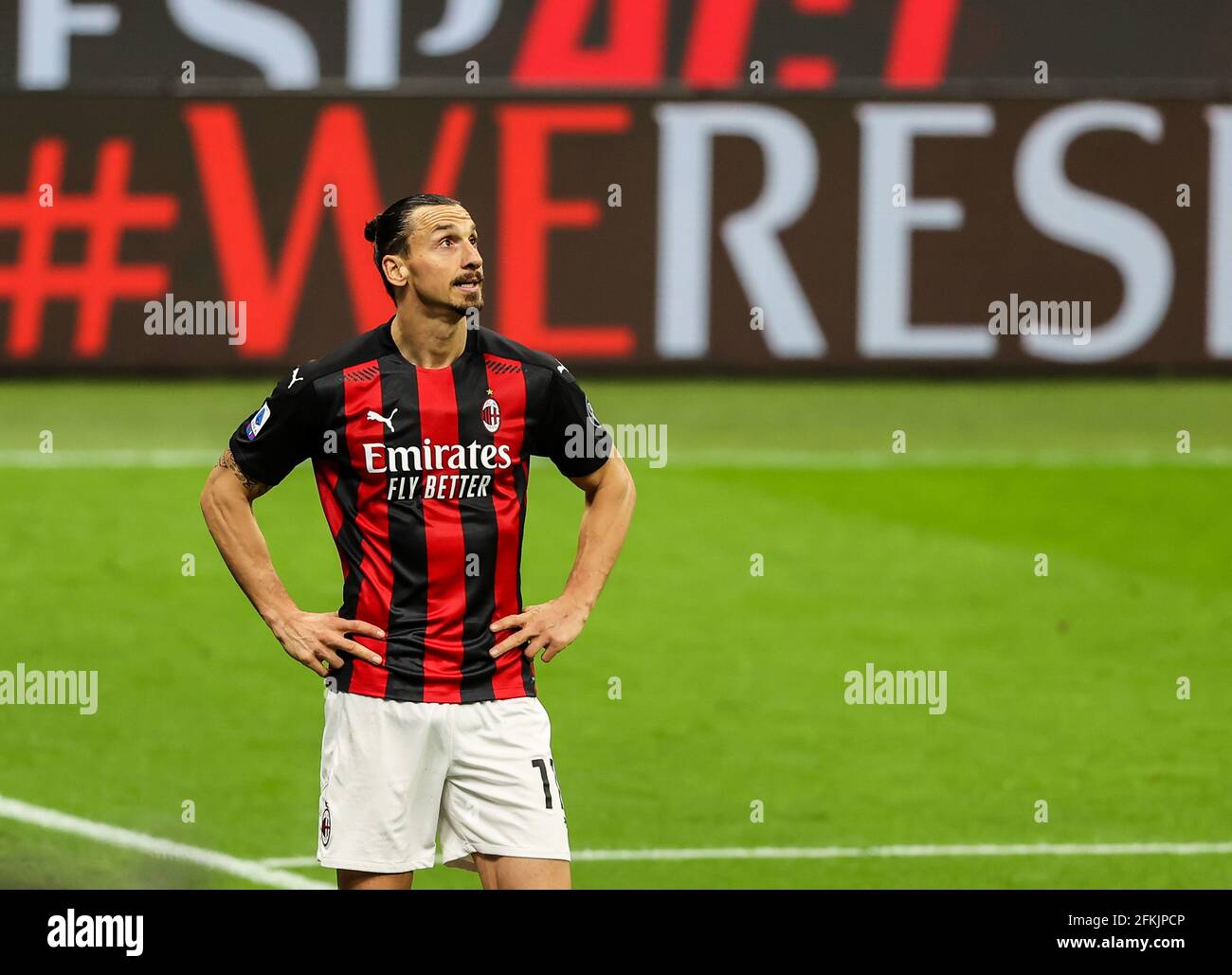 Milan, Italy. 01st May, 2021. Zlatan Ibrahimovic of AC Milan seen during  the 2020/21 Italian Serie A football match between AC Milan and Benevento  Calcio at Stadio Giuseppe Meazza.Final score; AC Milan