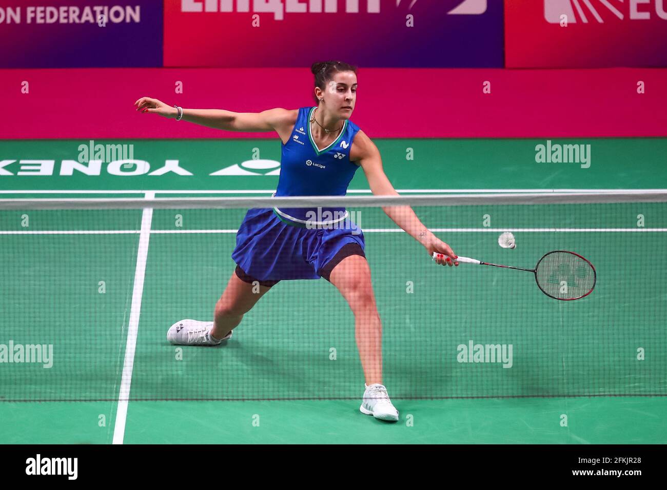 KYIV, UKRAINE - MAY 2: Carolina Marin Of Spain competes in her Womens  Singles Final match against Line Christophersen of Denmark during Day 6 of  the 2021 European Badminton Championships at Palace